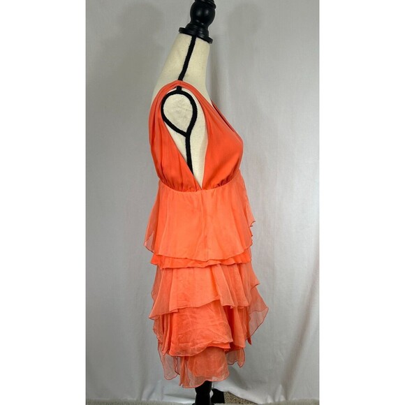 ALICE + OLIVIA Fit & Flare Silk Tiered Mini Dress - Coral Orange Tangeri… - Picture 5 of 11